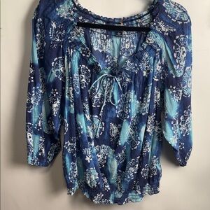 Chaps Blue Patterned Blouse